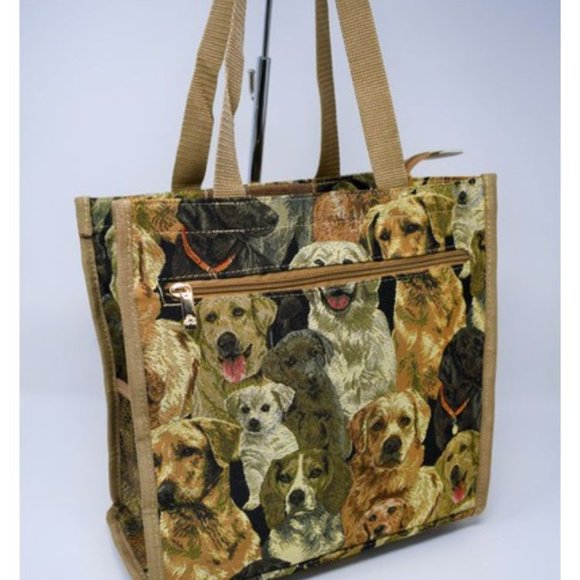 Mega Bag - Tapestry Shopper Tote Bag - Puppies Print - Light Brown Color - Picture 2 of 2